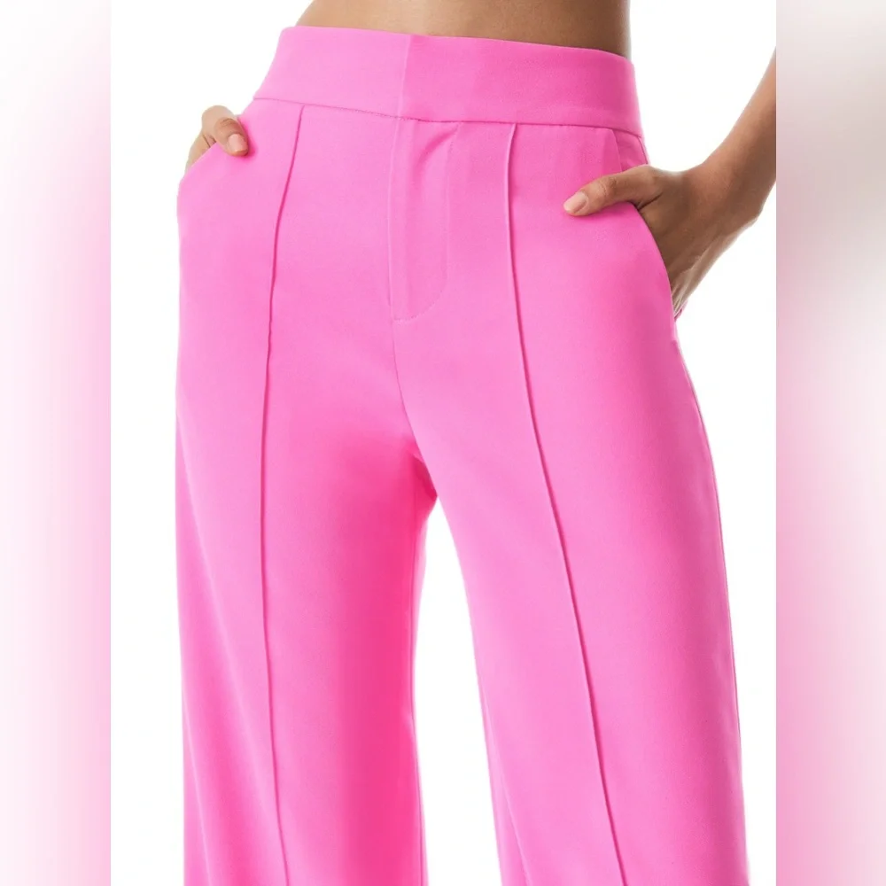 Alice + Olivia Dylan High-Waist Wide-Leg Pink Trousers - Picture 4 of 9